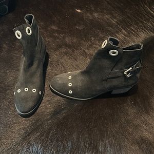 Never worn black suede metal studs Chelsea boot.